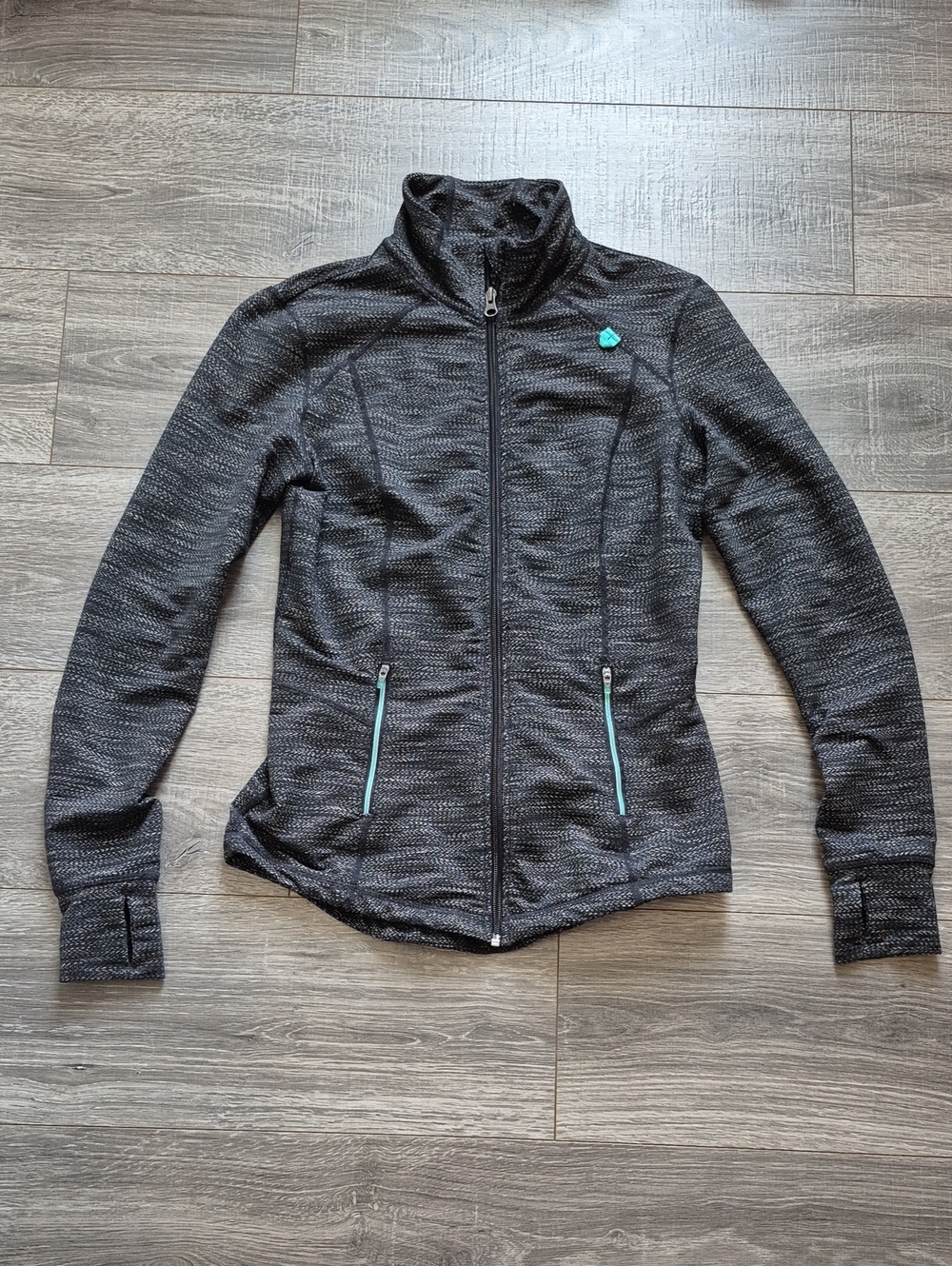 Tangerine Black Heathered Full-Zip Utility Jacket with Aqua Accents
